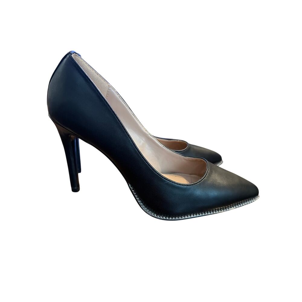 ⭐️ Women BCBG Black Faux Leather Pointed Toe Pumps Size 8.5 Professional Career